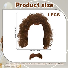 Black Curly Mens Wig Women, Pair with Beard, 60s 70s 80s Party Wigs for Men, Men’s Brown Hair Wig Fancy Dress Accessory (Brown)
