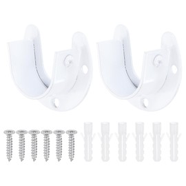 sourcing map 2Pcs Closet Rod End Supports, 1.26" Stainless Steel Flange Rod Holder Bracket End Supports with Screws for Bathroom Closet Curtain, White