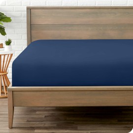 Bare Home Fitted Bottom Sheet Twin XL Size - Premium 1800 Microfiber - Ultra-Soft Hotel Luxury - Deep Pocket - Durable and Long Lasting (Twin XL, Dark Blue)