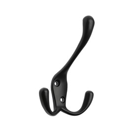 HARPOON 2 Pack of Mounted Tri Hooks, Heavy Duty, Stainless Steel, Metal Coat Hook Rail for Coat Hat Towel Purse Robes Mudroom Bathroom Entryway (Black)