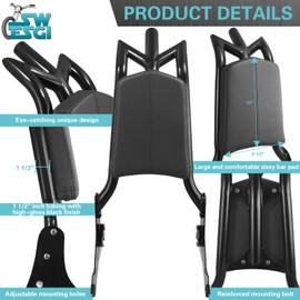 SWESGI Detachable Adjustable 24” Sissy Bar Passenger Backrest Compatible with Harley Touring Street Glide Road Glide Road King Electra Glide 2009-2025 Gloss Black