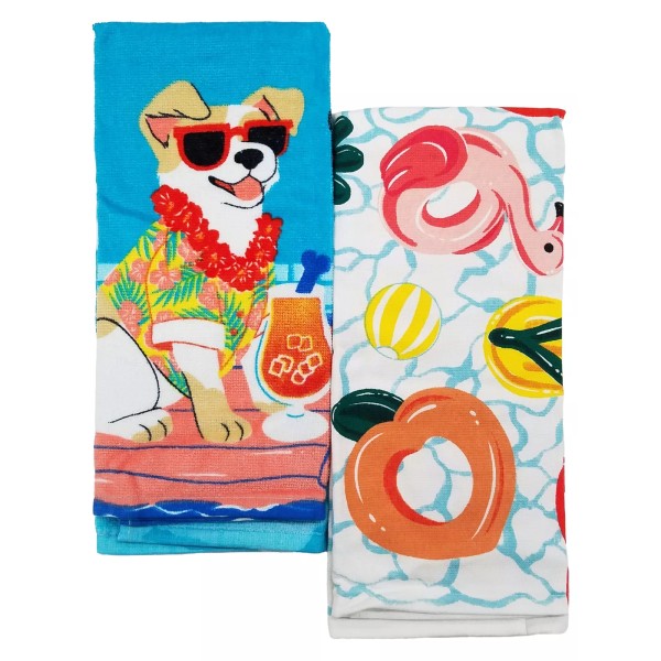 Celebrate Summer Pool Floatie Puppy Dog Kitchen Towel, Set of