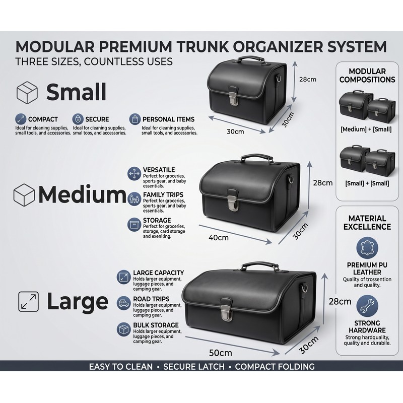 PU Leather Car Trunk Organizer – Collapsible Storage Box for