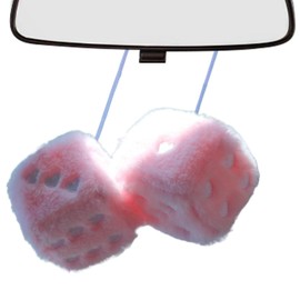 1 Pair Fuzzy Dice for Car Mirrors, Heart Embroidered Decor Fluffys Dice, Retro Hanging Fuzzy Plush Dice, Lightweight Square Hanging Dice, Fashion Car Interior Hanging Ornament Decoration