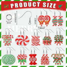 Remuuly 12 Pairs Christmas Diamond Art Earrings Making Kit 5D DIY Dangle Drop Diamond Art Painting Earrings Ornament Christmas Jewelry Making for Adults Women Tool Kit (Candy Style)