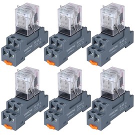 6PCS Electromagnetic Power Relay, 8-Pin 10A 24 AC Relay Coil with Socket Base, LED Indicator, DPDT 2NO 2NC - MY2NJ [Applicable for DIN Rail System]