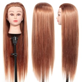 24" Training Head Hairdressing Training Head with Table Clamp Stand 100% Soft Synthetic Fiber Material Human Hair Practice Head Practice Head Cosmetology Doll Head for Hairstyle