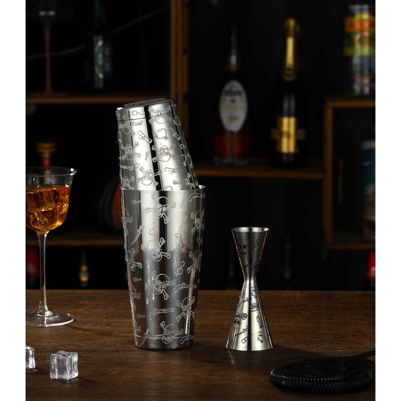 Stainless Steel Boston Shaker with Etched Pattern Weighted Shaking Tin