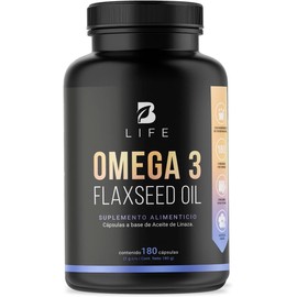 Aceite de Linaza Puro Omega 3 180 Cápsulas. Ingredientes naturales: Ácido Alfa Linolénico. Omega 3 Flaxseed Oil B Life.