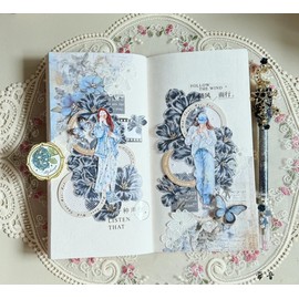 DingDing Vol6-17 Matte PET Tape Stickers, 1.57 IN x 10.94 YD, Original Design Vintage Casualness Girl for Scrapbook, Junk Journal, Bullet Journal Supplies