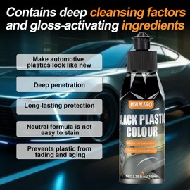 WANJAO Black Plastic Restorer, Car Trim Restorer Renew Protect Faded Trim Bumpers Dashboards Long Lasting Shine Easy to Apply, 100ml