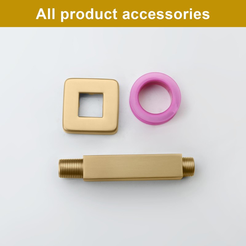DEOLER Brushed Gold Shower Arm with Flange, Square, 4 Inch,