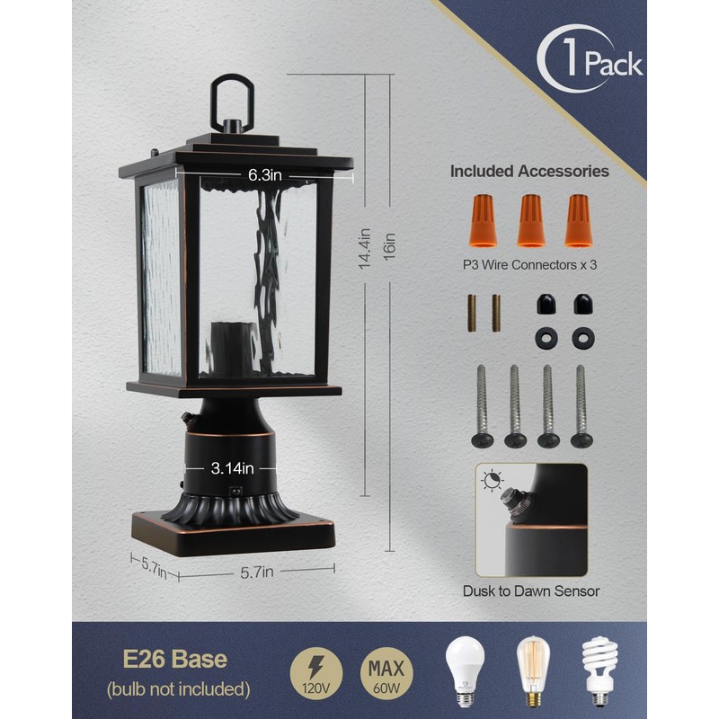 ZILLSEA Dusk to Dawn Outdoor Post Light, Oil-Rubbed Bronze Pole