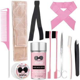 Goiple 11 PCS Wig Kit for Lace Front Wigs for Beginners, Hair Wax Stick Lace Melting Elastic Band for Wigs, Edge Laying Scarf, Eyebrow Razor, Tweezer, Edge Brush, Wig Band, Mini Scissor, Comb (Beige)