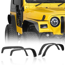 Hooke Road Wrangler TJ Fender Flares, Front & Rear Steel Wheel Mud Guards for 1997-2006 Jeep Wrangler TJ - 4PCS Set