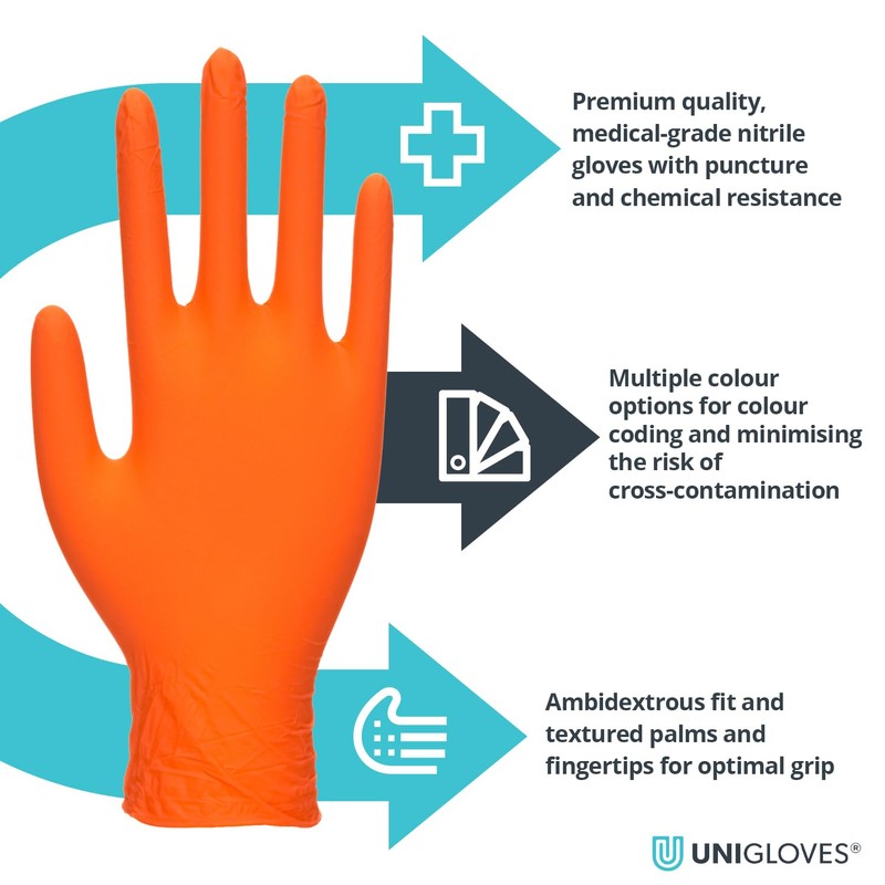 Unigloves Orange Pearl Nitrile Examination Gloves - Multipurpose, Powder Free