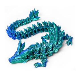 3D Printed Dragons, Crystal Fidget Dragon, Flexible Articulated Dragon Fidget Toys for Autism/ADHD and Home Desk Decor (Green, 28CM)