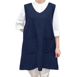 SINCE1953 TRENDY 66043-2 Mother's Day Women's Apron, Large Size, 2L-3L, Popular, 100% Cotton, Lightweight, Easy to Move, Just Put On, Cute, Stylish, Large Capacity Pockets, V-Neck, Kitchen, Work, Nursery, Cooking, Nursery, Nursery, Nursery, Nurse
