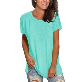 Womens Summer Tops Short Sleeve Loose Tshirts Comfy tee Shirts Lake Green M