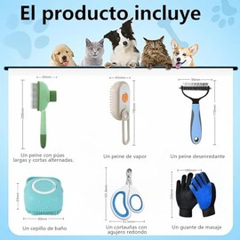 7 piezas Cepillo Para Perros,depilación Cepillo De Vapor Para Gato/perro,cepillo De Vapor Peine De Limpieza Guante Quita Pelo Para Mascotas Cortauñas 