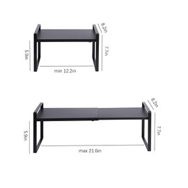 LJHFUQHUHU Expandable Cabinet Shelf Organizer Riser for Kitchen Pantry Cupboard Under Sink Countertop (Black, 8.2’’D * 12.2-21.6’’W * 7.7’’H)