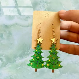 Bohue 2 Pairs Christmas Grinch Wooden Earrings Christmas Tree Earrings Cute Grinch Earring Christmas Xmas New Year Party Earrings for Women Girls