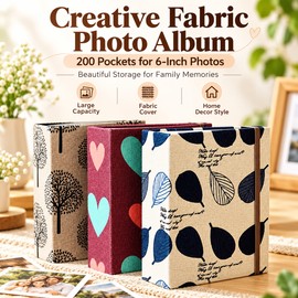 6-Inch Photo Album for Family Memories – 200-Pocket Fabric Cover Photo Organizer for Home, Office & Keepsake Storage