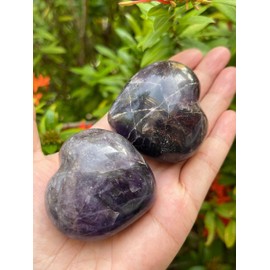 GAF TREASURES Amethyst Gemstone Hearts, Polished Amethyst Puffy Hearts, Amethyst Crystal Palm Stone, Amethyst Healing Crystal Hearts (1 Heart)