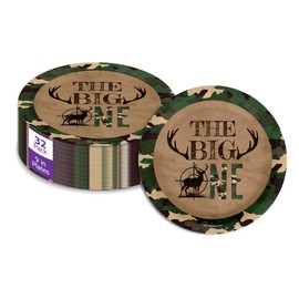 The Big One Hunting First Birthday - 32 Piece Disposable Party Supplies - Decorations for Deer Hunting 1st Birthday Round Party Plates - Large 9" Paper Plates In Bulk