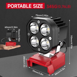 Azocek LED Work Light Compatible with Milwaukee 18V Battery, Azocek 40W 6000LM Flashlight, 18V Battery Cordless Work Light 120°Adjustable with Low Voltage Protection for Outdoors and Job Site Lighting