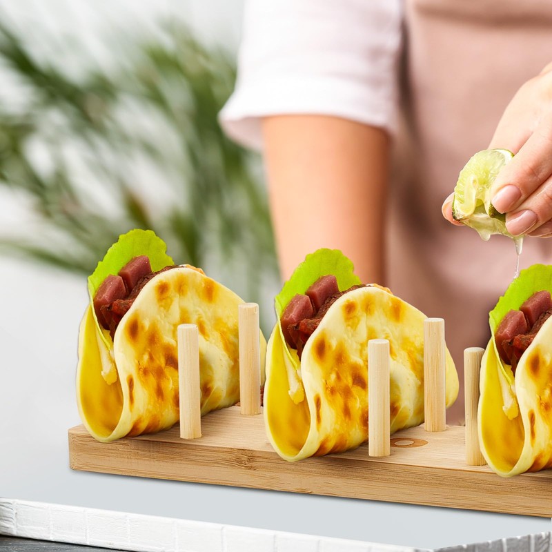 Pinkunn 4 Pcs Bamboo Taco Tray Holder Holds 8 Rack