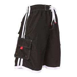 Sakkas 3097WS Mens Contrast Stripes Skate Surf Board Short/Swim Trunks - Black/Medium