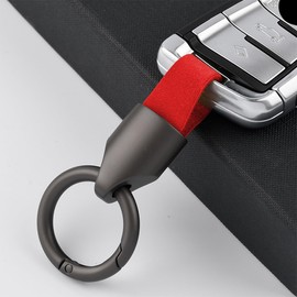 Adunsiaoto Car Keyring, Men's Leather Key Fob, Leather Car Key Ring Clips, Zinc Alloy Buckle, Key Pendant Holder (Red)