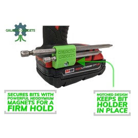 MAGNETIC Bit Holder for Milwaukee M18 Drill - Side Mounted - Strong Magnets - Low Profile Design - Galactic Gadgets (Grey)