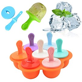 Moldes para Paletas de Hielo de Silicona, Molde Paletas Bebe 6 Cavidades, Libre de BPA, Moldes para Paletas de Hielo Reutilizables para Bebés y Niños, Perfecto para hacer paletas de jugo (Naranja)