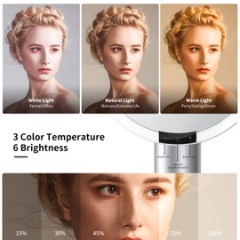 AMIRO 9" Lighted Makeup Mirror with Smart Sensor & Touch-Control, 3 Colors & 6 Brightness, Rechargeable & Cordless, Memory Function, Free Rotation, Gift for Woman - White