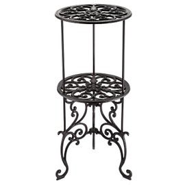 OwnMy Heavy Duty 2 Tiers Cast Iron Plant Stand, Vintage Iron Flower Pot Holder, 2 Layers Tall Decorative Potted Plants Stand Rack, Indoor Outdoor Large Plant Holder for Garden Patio, Retro-Brown