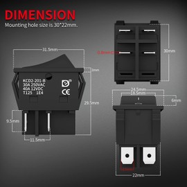 DaierTek DPST KCD4 Rocker Switch 40A 12V DC 4 Pin 2 Position Switch ON Off Toggle Switch 30A 250V AC 120V T125 KCD2 Boat Rocker Switch -3Pcs