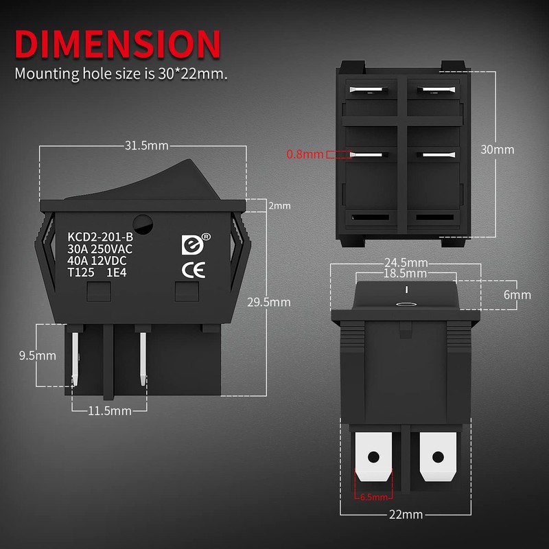 DaierTek DPST KCD4 Rocker Switch 40A 12V DC 4 Pin