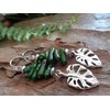 Green coral and monstera leaf in moss green. Unique earrings