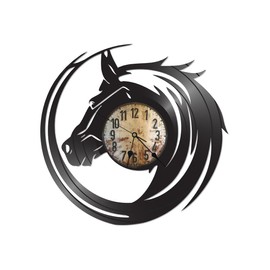 Time Vault Treasures Decorative Horse Wall Clock, Black Silhouette Design with Vintage Style Dial, Modern Equestrian Home Decor