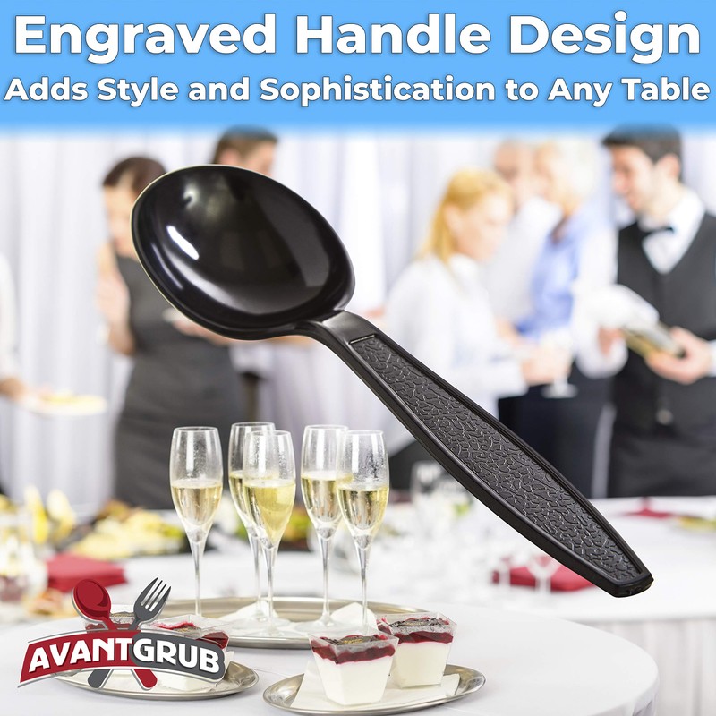 Extra Sturdy, Pro-Grade Plastic Soup Spoons 100 CT. Black, Heavy