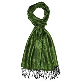 Lorenzo Cana 7861111 Men's Scarf Jacquard Woven 100% Silk Paisley Pattern Silk Scarf Green Tone on Tone, Moss green, green, black