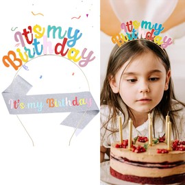 Koonafy Birthday Crowns for Women It's My Birthday Sash & Headband Tiara Hair Band Happy Birthday Costume Accessories