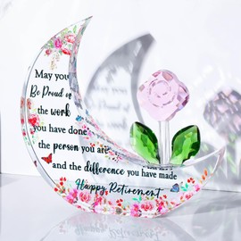 Crystal Moon and Flower Retirement Gifts for Women Glass Retired Presents for Colleagues Friends Going Away Happy Retirement Keepsakes for Her Leaving Home Ornaments