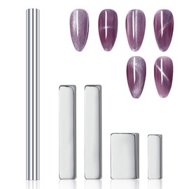 Heemeei Cat Eye Magnet for Nails - 5 Pcs Double-Ended Cylindrical Strong Set, Super Long Polish Pens, Stick for 3D Gel Polish, Home DIY, Salon, Studio - Silver