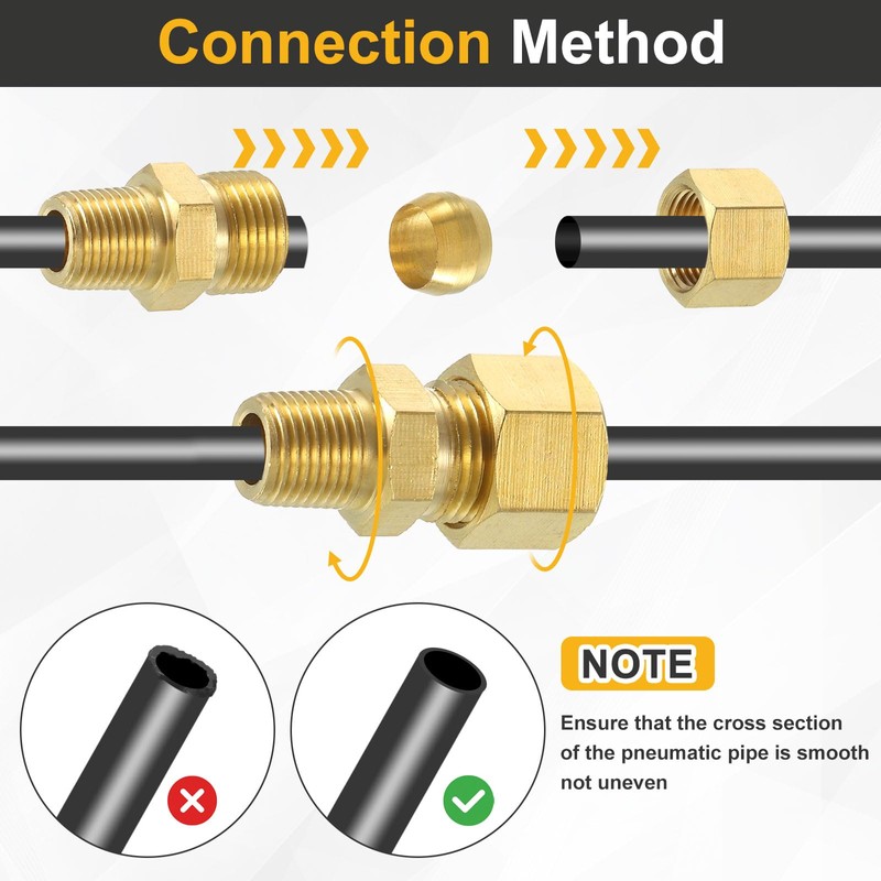 sourcing map 2Pcs Brass Pipe Fitting, 5/16" OD x 1/8"