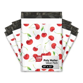 10x13 (100) Cherries Designer Poly Mailers Waterproof Self Sealing Tear Resistant Polymailers Shipping Envelopes Premium Printed Bags For Small Businesses