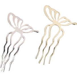 Metal Hair Side Combs 2 Pcs Butterfly Gold Sliver Head Stick For Updos Large Vintage Hair Pin Decorative Accessories Twist Fork Clip For Styling Messy Bun Maker For Women Girls (Gold and silver, One Size)