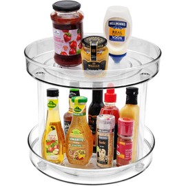 2 Tier Lazy Susan Bathroom Organizer, Clear Spice Rack Turntable for Kitchen Cabinet, Perfume Organizer for Vanity, 360 Rotating Tiered Tray for Cupboard, Pantry, Bathroom, Table